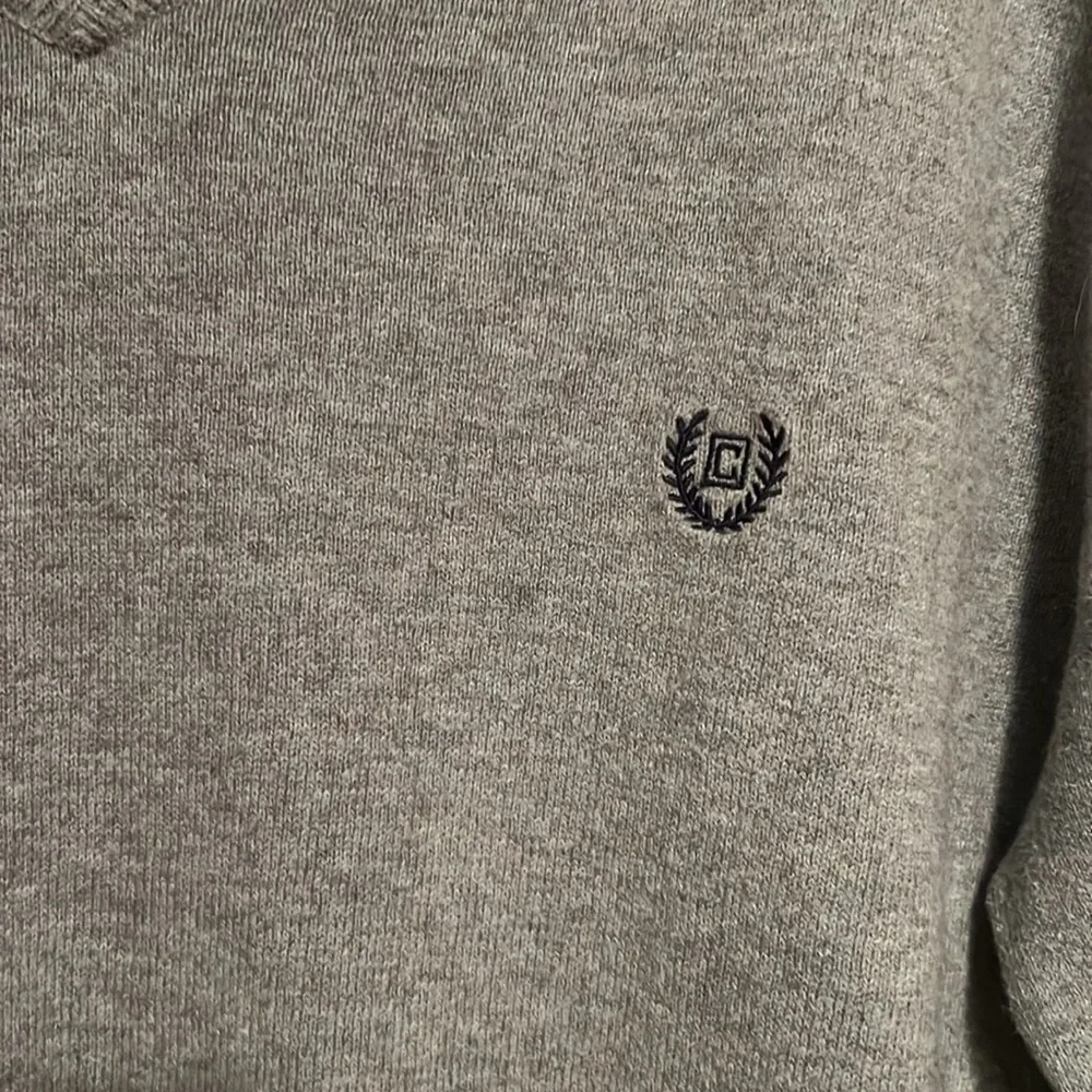 Chaps Gray Cotton Cashmere V-Neck Sweater-XL